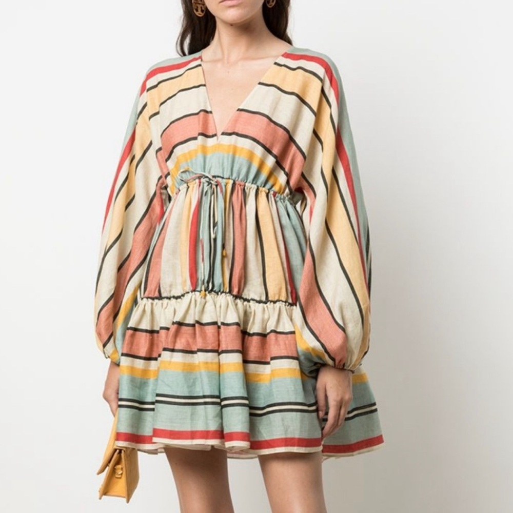 [SOLD] Zimmermann Striped Ballon Sleeve Dress with Pockets US 8